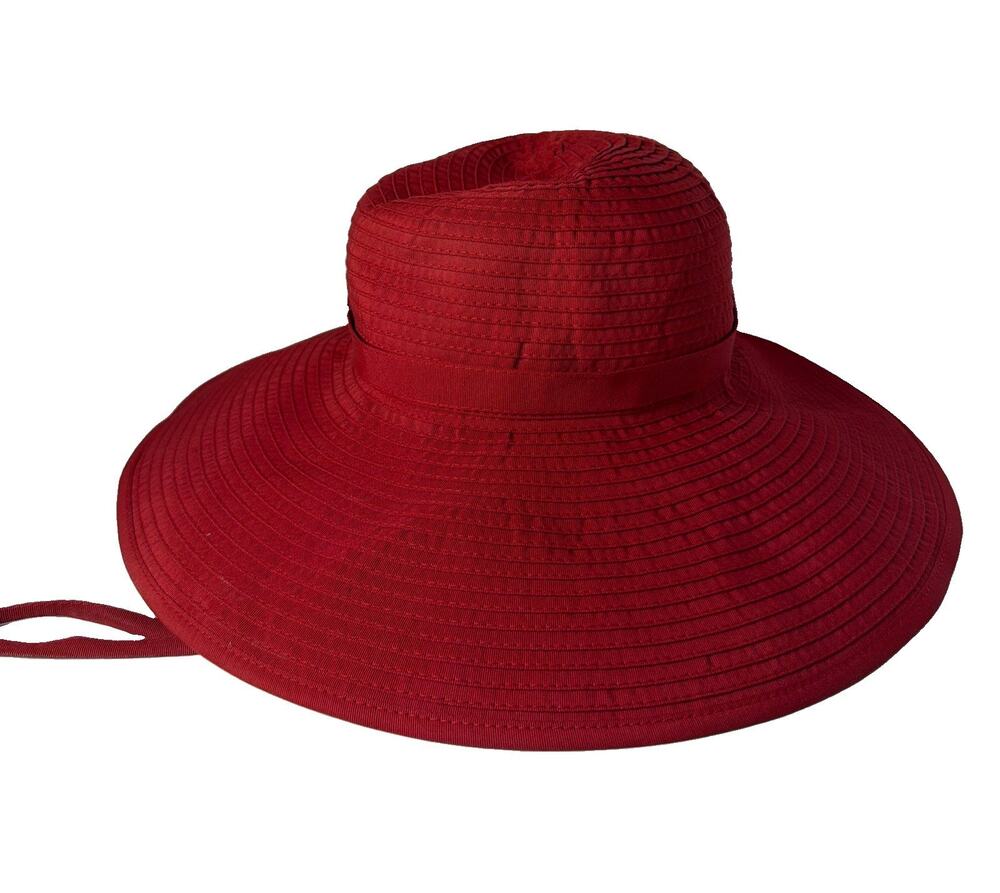Sunday Afternoons Red Wide Brim Sun Hat Size L Beaded Chin Strap
